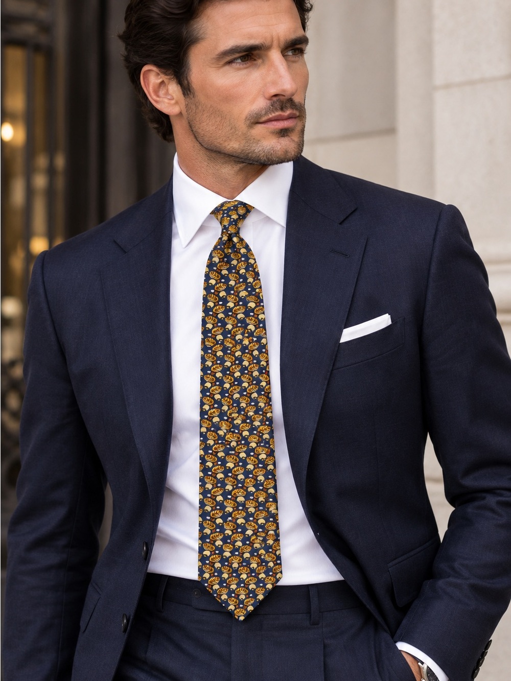 GIANFRANCO FERRE Gold Navy Silk Tie